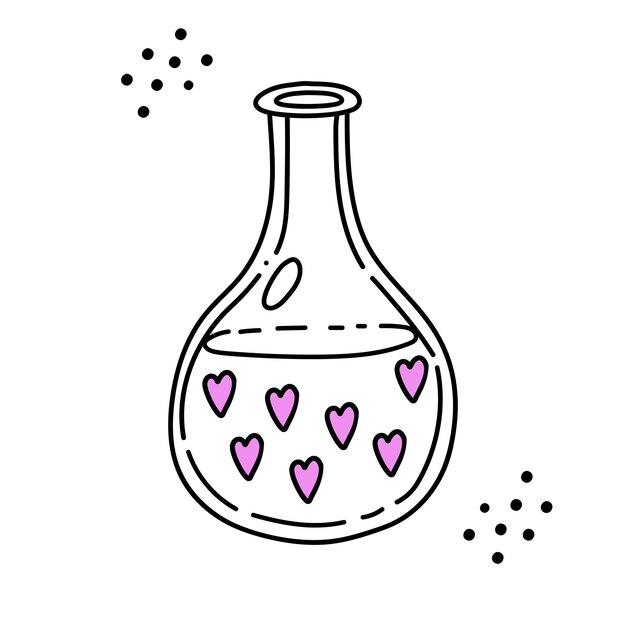 Linear hand-drawn glass jar with hearts. Valentines day illustration