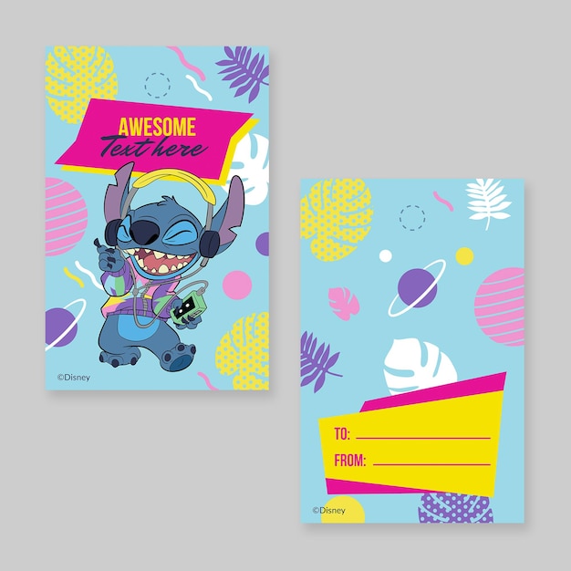 Vector linear handdrawn lilo and stitch gift tag