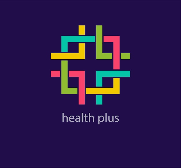 Vettore logo linear health plus colori unici vettore modello di logo a forma quadrata per l'assistenza sanitaria creativa