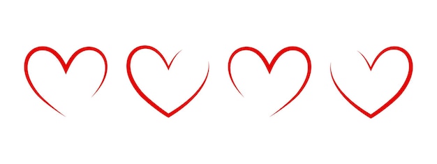 Linear heart set of red hearts one line art simple design element for valentine day