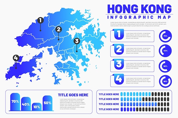 Вектор Линейная инфографика карта гонконга