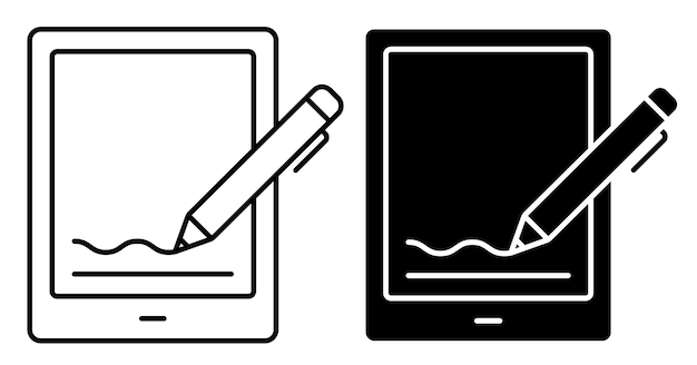 Linear icon Electronic pen digitally signs tablet screen Using digital signatures for electronic