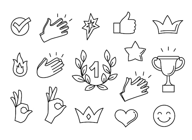 Linear icon set good job symbols school marks icons for successful work and win