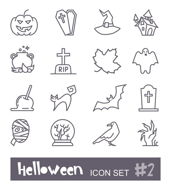 Icone lineari con simboli tradizionali di halloween icone vettoriali