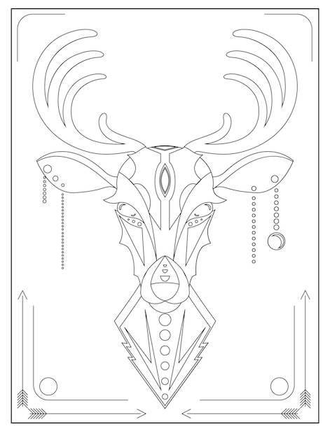 Illustrazione lineare di un cervo in stile etnico di loghi, stampe su magliette, borse e la tua creatività