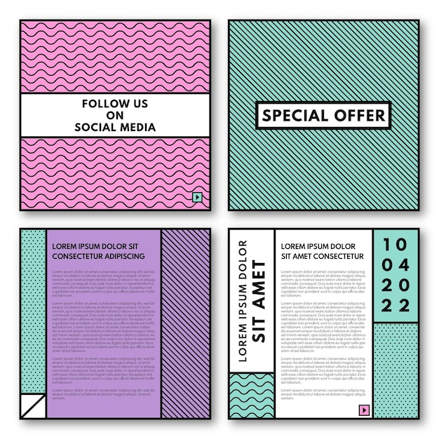 Linear instagram post pack collection premium vector illustration