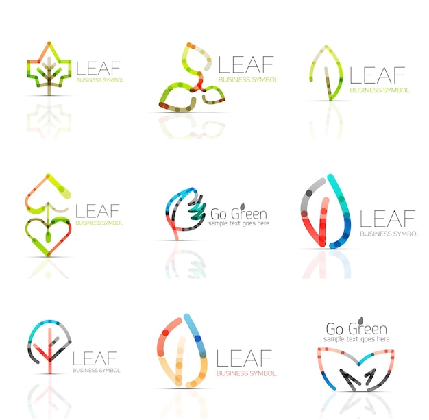 Linear leaf abstract logo set connected multicolored segments