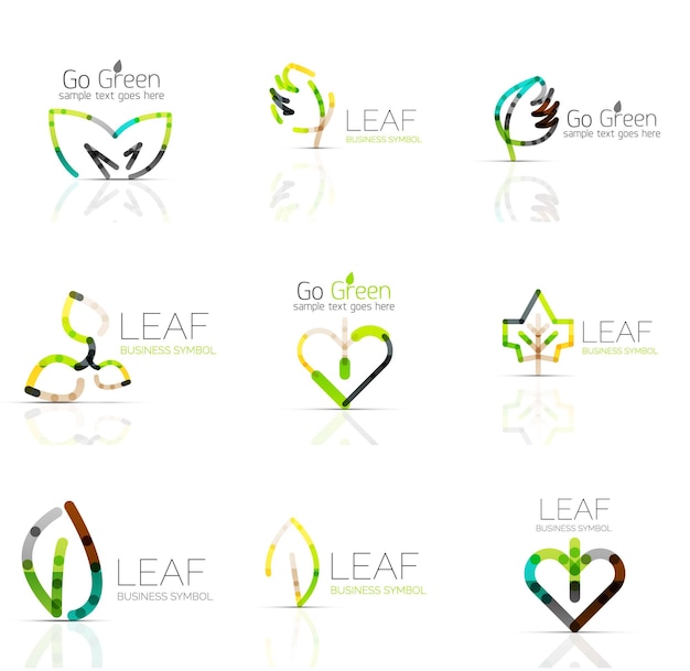 Linear leaf abstract logo set connected multicolored segments