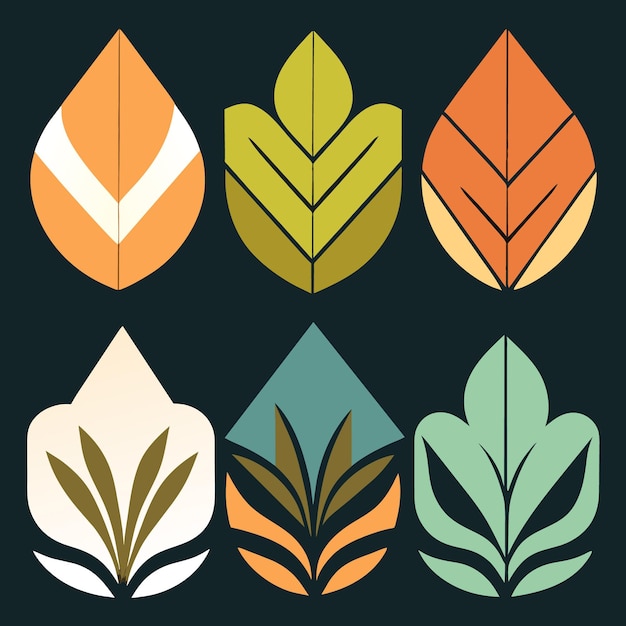 Linear leaves and flowers vector graphics iconic design pack