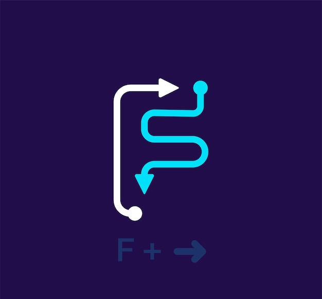 線形文字 F ロゴ。ユニークなロゴ。抽象文字のシンプルな回転矢印ターゲット