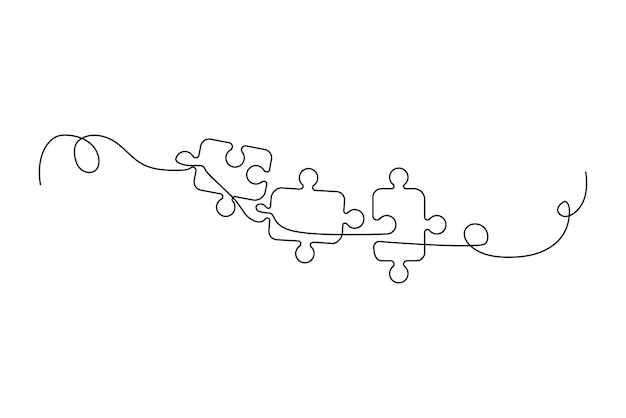 Linear linepuzzles for game design. Single line. Jigsaw puzzle. Vector illustration. stock image.