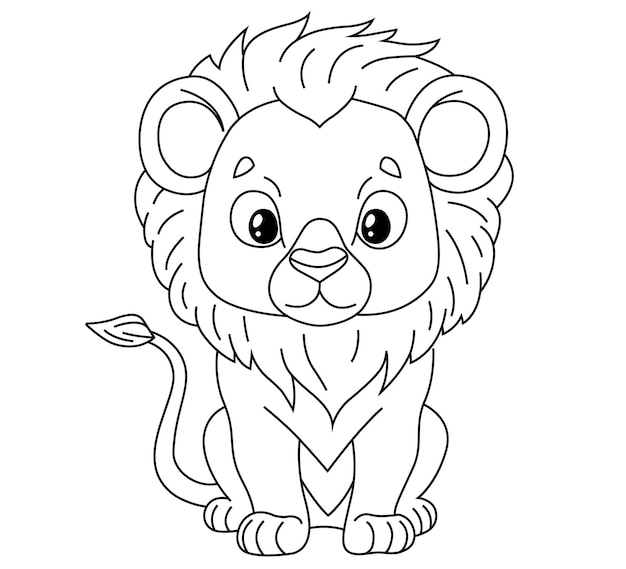 Linear lion on a white background coloring book for children cute drawing