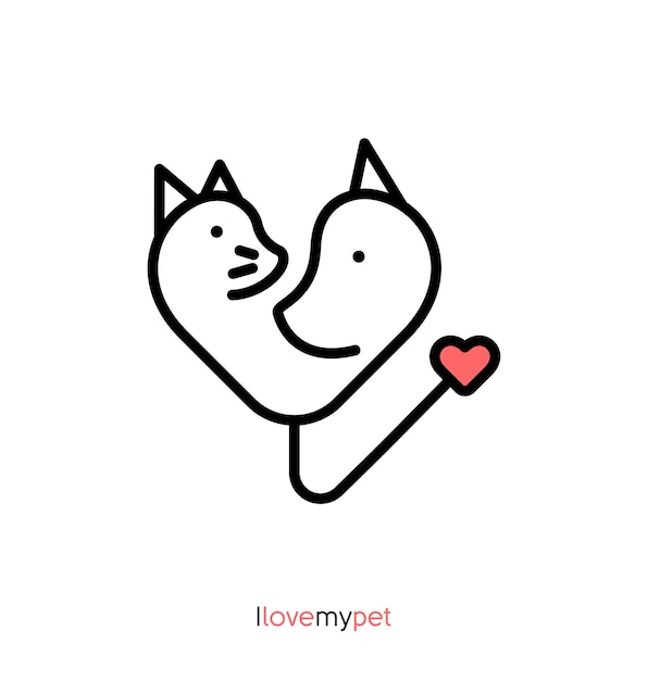 Linear minimalistic flat logo pet animal cat dog heart shop veterinary clinic store company