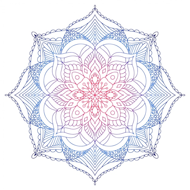 Vector linear ornamental mandala made in bright gradient