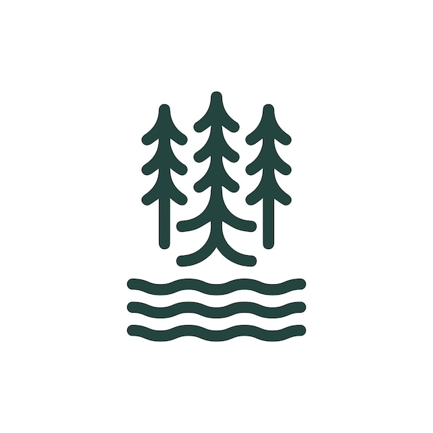 Vector linear pine tree with wave water vector