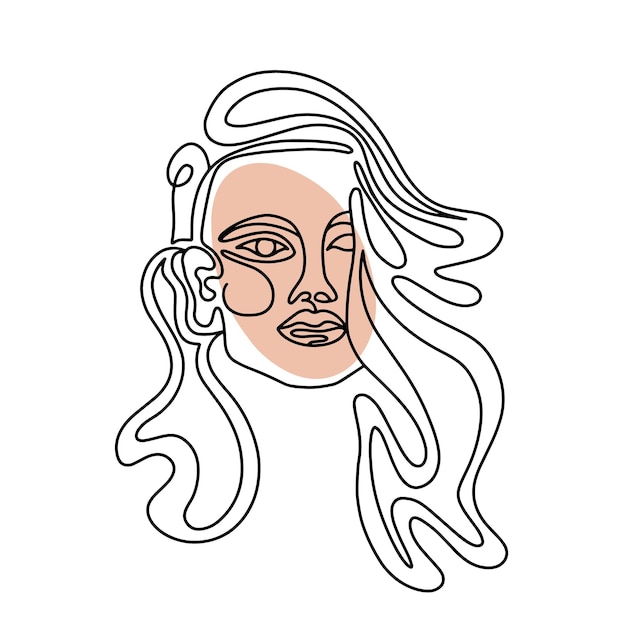 linear portrait of female with long hair and beige face vector illustration