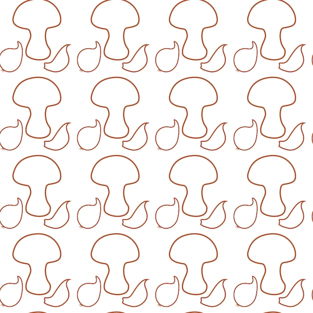 Linear seamless pattern with mushroom onion head and garlic clove abstract background texture