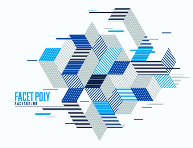 linear striped abstract vector dimensional 3d background with isolated retro style graphic element with cubes and triangles. template for poster or banner, cover or ad.