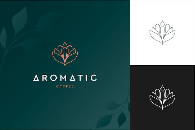 Linear template logo symbols with lotus on a nude background