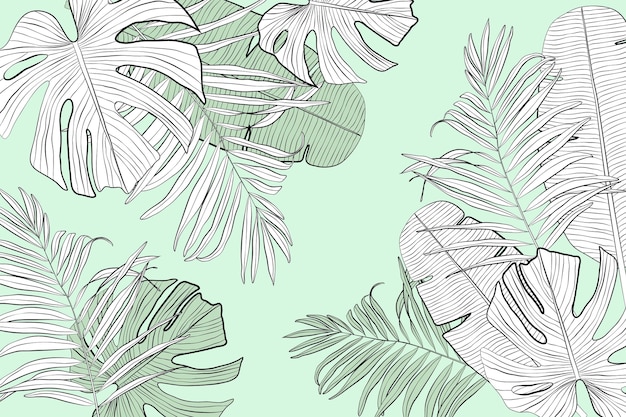 Linear tropical leaves with pastel color wallpaper