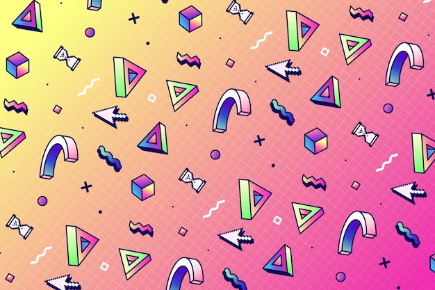 Vector linear vaporwave pattern with geometric shapes