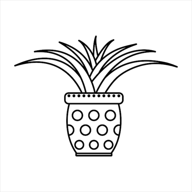 Vector linear vector aloe icon isolated outline picture of the houseplant on white