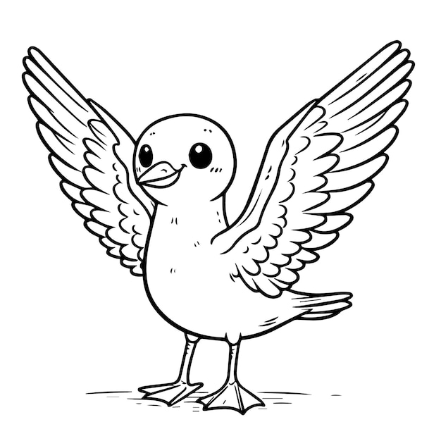 Linear vector drawing of a seagull in black and white