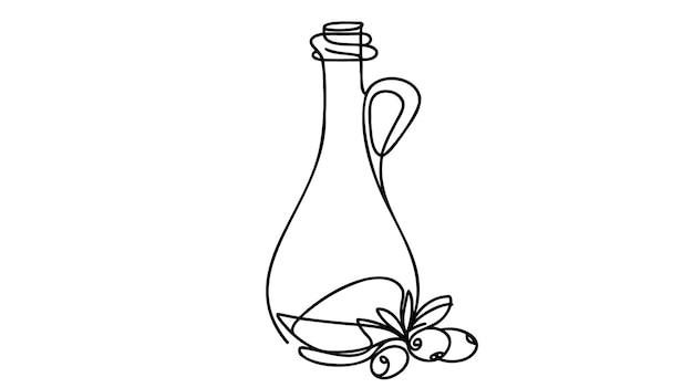 Vector linear vector icon of the bottle with olive oilcontinuous one line drawing