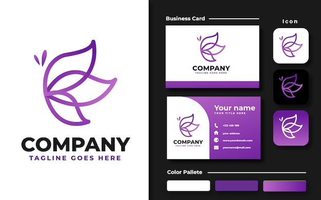 Lineart butterfly logo template and business card