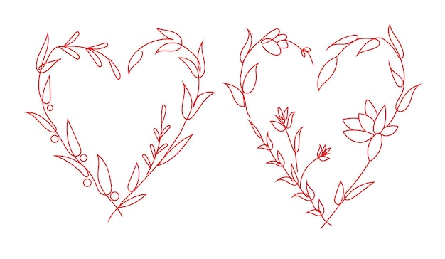Vector lineart hart van bloemen set illustraties