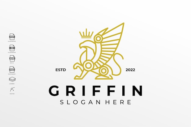 Lineart Monoline Griffin Gryphon Logo Sjabloon Illustratie Vector