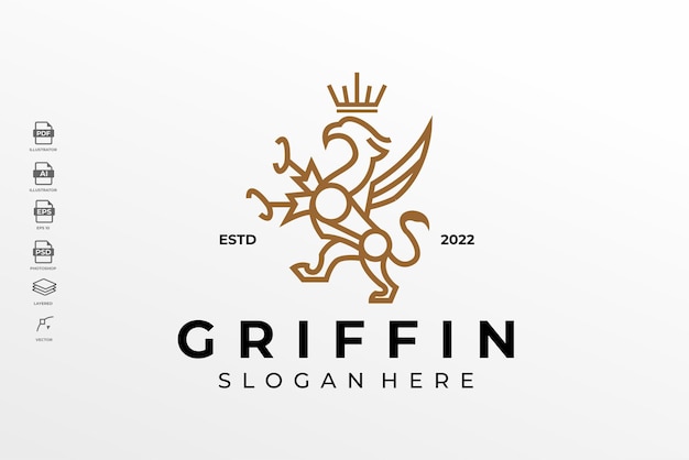 Lineart monoline griffin gryphon logo template illustration vector