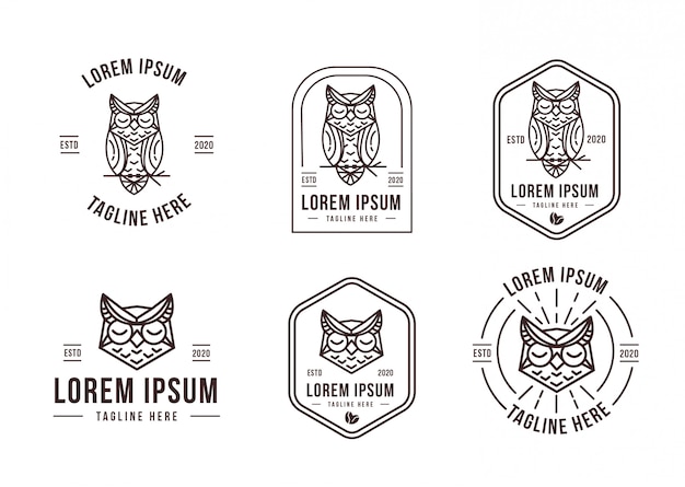 Lineart Owl logo set sjabloon