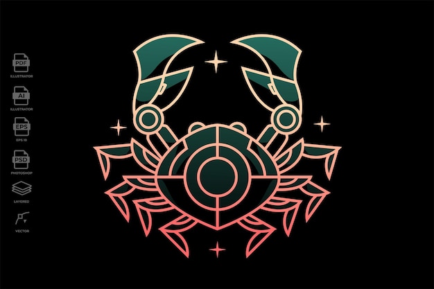 Вектор lineart зодиак рак логотип татуировка изображение иллюстрация обои вектор искусства шаблон дизайна