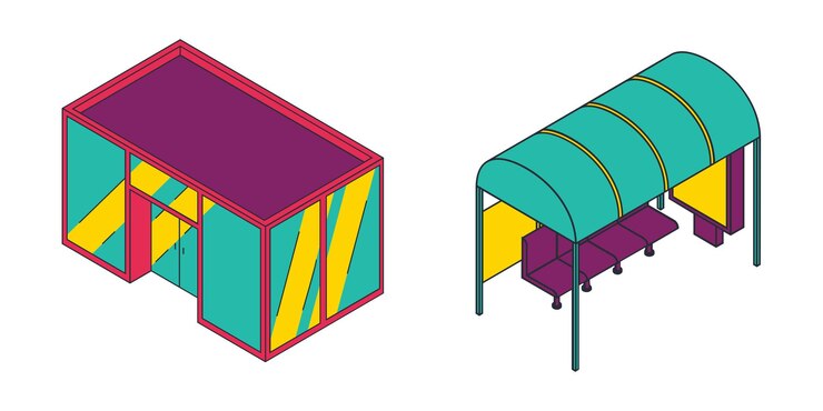 Vector lined isometric retro conceptual stores 1