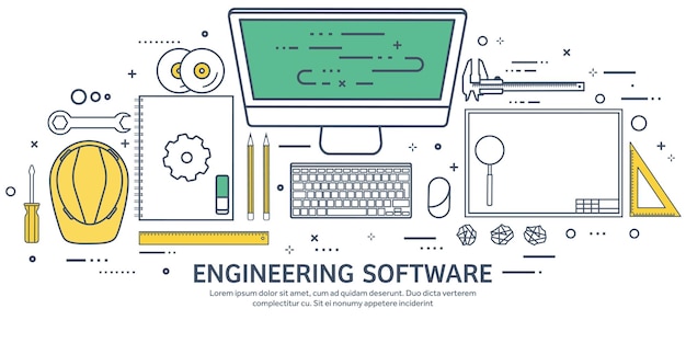 Lined outline vector illustratie engineering en architectuur notebook software tekening