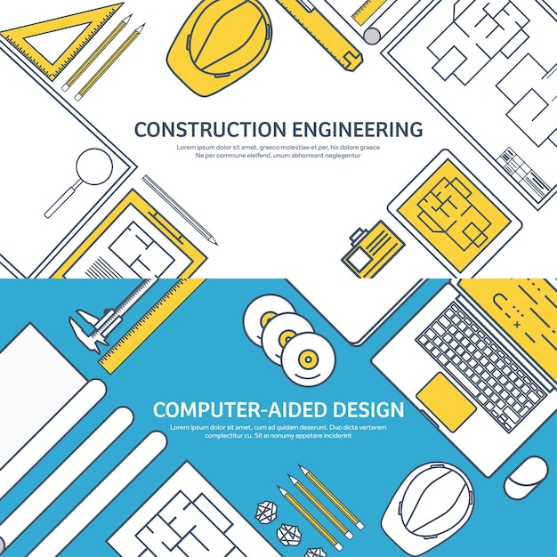 Lined outline vector illustratie engineering en architectuur notebook software tekening