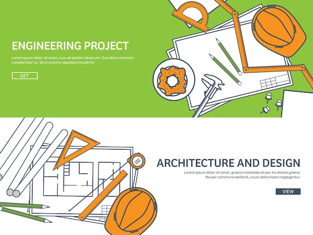 Lined outline vector illustratie engineering en architectuur notebook software tekening