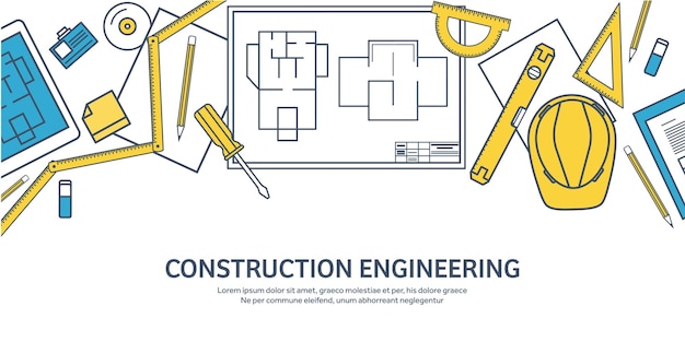 Lined outline vector illustratie engineering en architectuur notebook software tekening