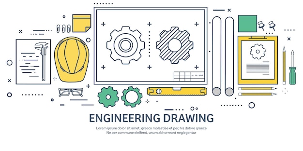 Lined outline vector illustratie engineering en architectuur notebook software tekening