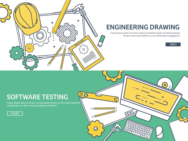 Vector lined outline vector illustration engineering and architecture notebook software drawing