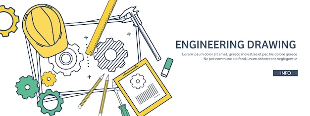 Illustrazione vettoriale del contorno allineato disegno software per notebook di ingegneria e architettura