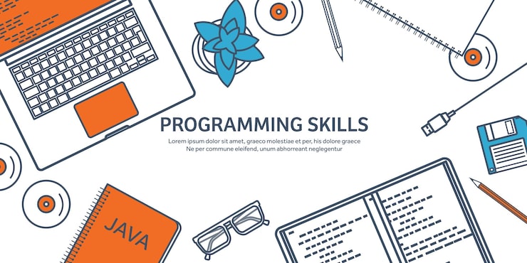 Vector lined programming coding and seo outline computing background code hardware software web development