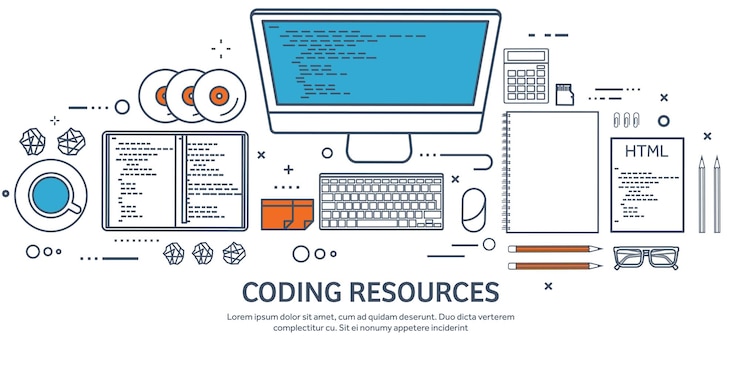 Vector lined programming coding and seo outline computing background code hardware software web development