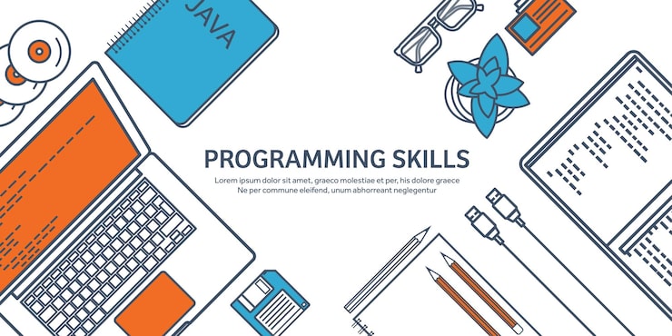 Vector lined programming coding and seo outline computing background code hardware software web development