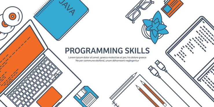 Vector lined programming coding and seo outline computing background code hardware software web development