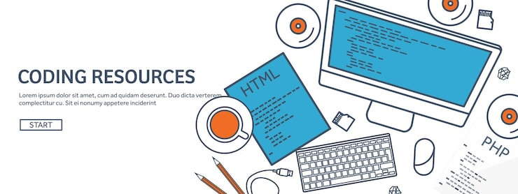 Vector lined programming coding and seo outline computing background code hardware software web development