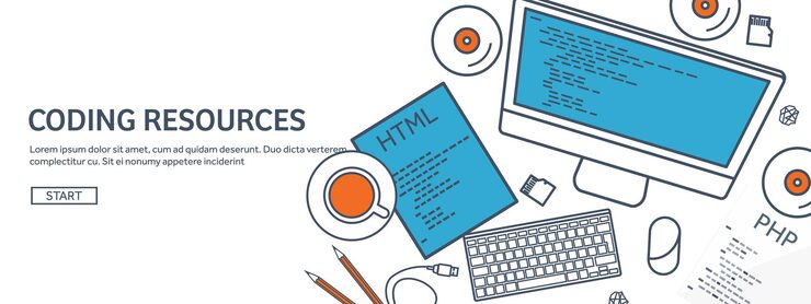 Vector lined programming coding and seo outline computing background code hardware software web development