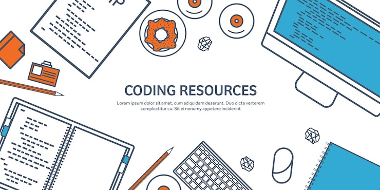 Vector lined programming coding and seo outline computing background code hardware software web development