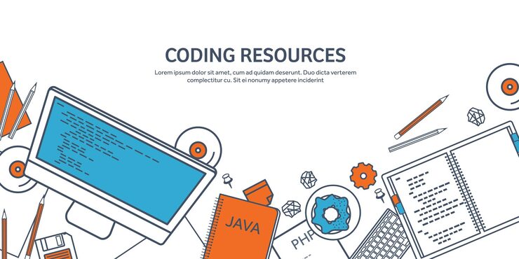 Vector lined programming coding and seo outline computing background code hardware software web development